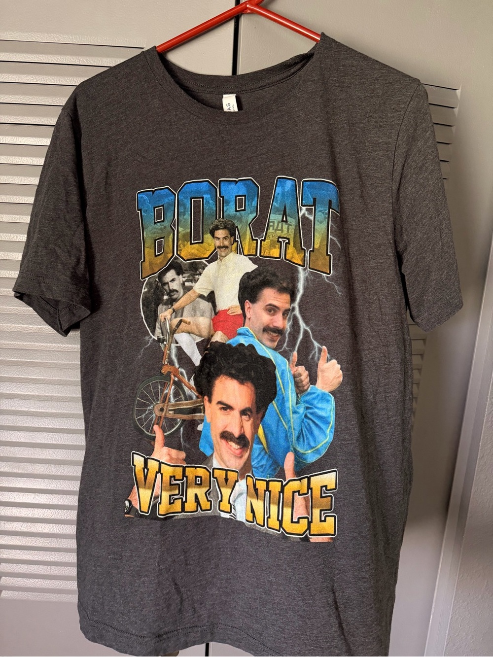 Bella Canvas Gray Borat "Very Nice" Graphic Tee with Blue and Yellow Accents